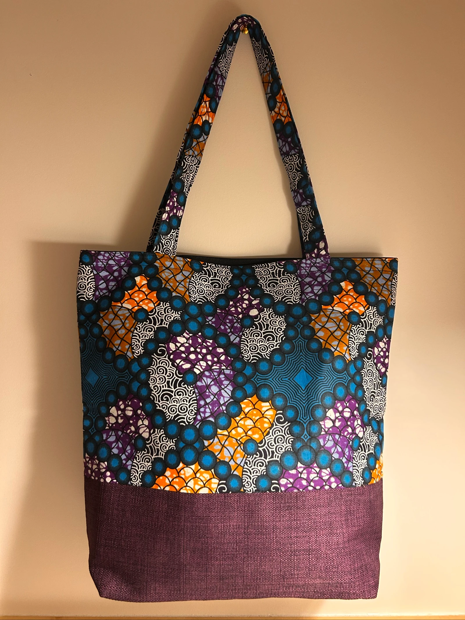 Sac cabas en tissu wax – Tote bag fait main – Sac femme unique – Sac africain